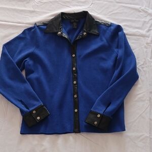 Cable & Gauge Royal Blue and Black Knit Blazer With Faux Leathet Details